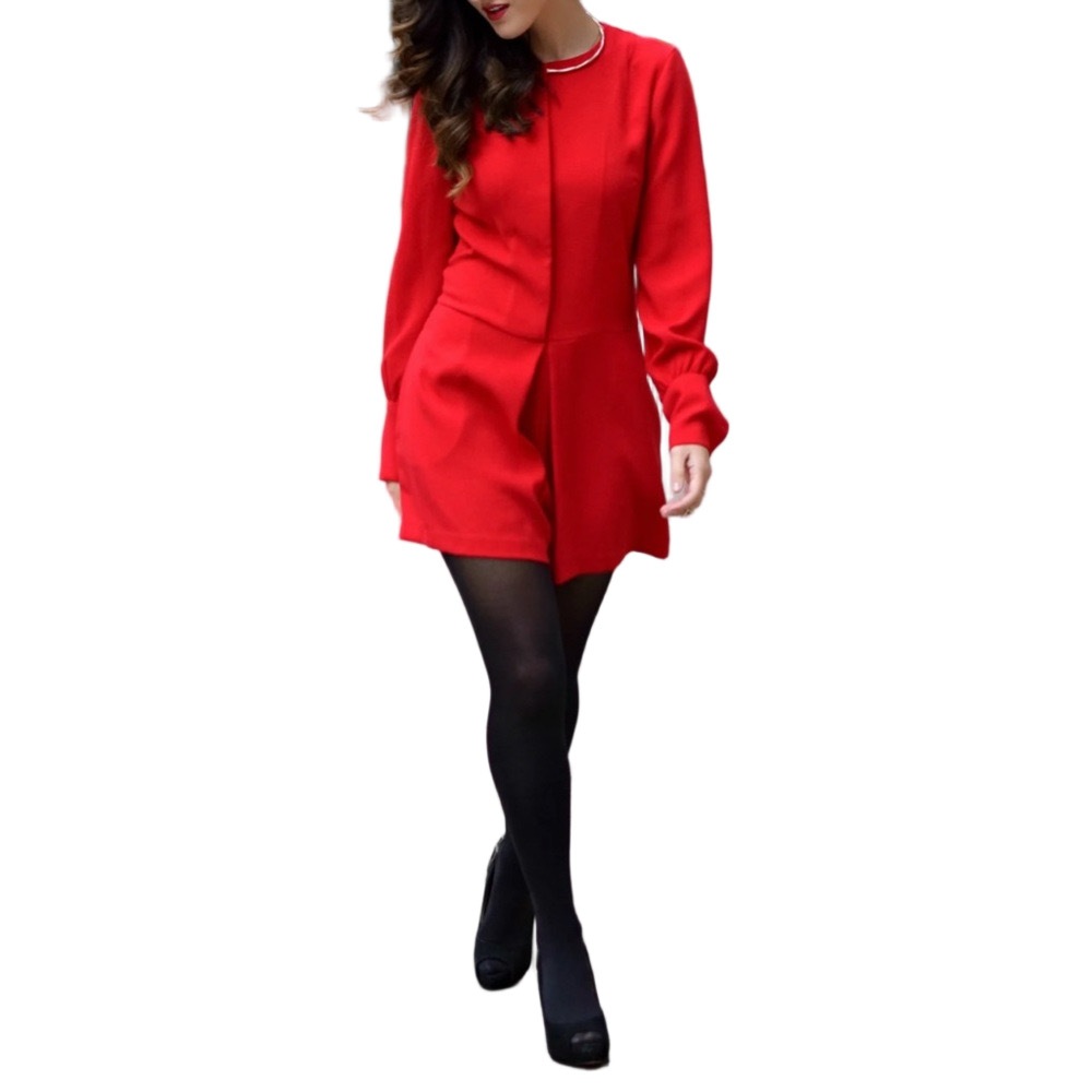 ZARA Women's Long Sleeve Red Romper Skort Jumpsuit Small Classic Sophisticated